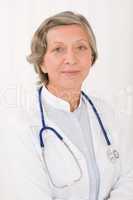 Senior doctor female with stethoscope portrait