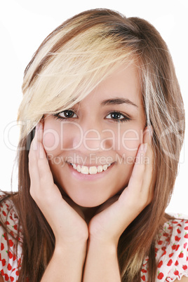 Beautiful girl smiling - isolated over a white background