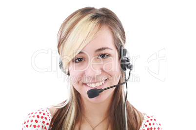 Beautiful business woman with headset. Call center. Customer sup