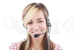 Beautiful business woman with headset. Call center. Customer sup