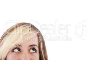 Close-up portrait of a beautiful teenager. Looking up into the c