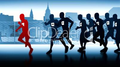 Silhouettes of runners. Winner in front of the group.
