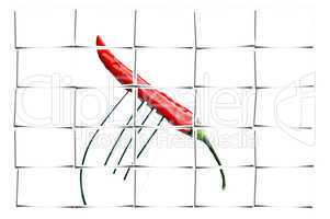 red chili pepper on a fork