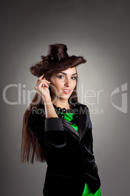 Beauty woman posing in hair style hat