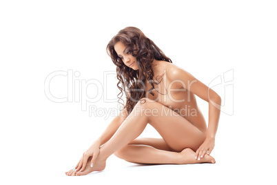 Beauty naked woman sit studio portrait