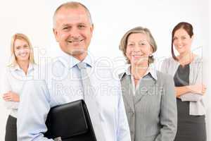 Business team happy mature man with colleagues