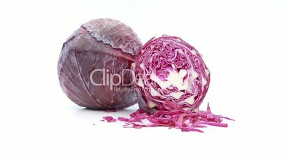 red cabbage with cuttings on white