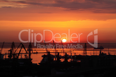 Sunset in the harbor of Odessa, Ukraine