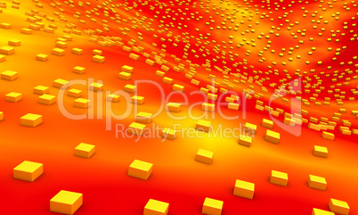 Hintergrund - 3D Welle mit Würfel gelb rot