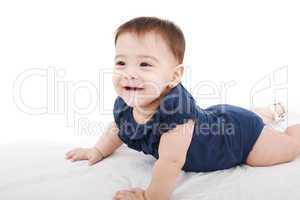 little child baby smiling closeup portrait on white background