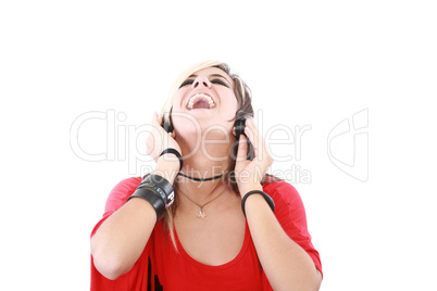 Young woman with a cool rocker style listening to music