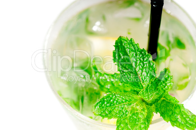 mojito caipirina cocktail with fresh mint leaves