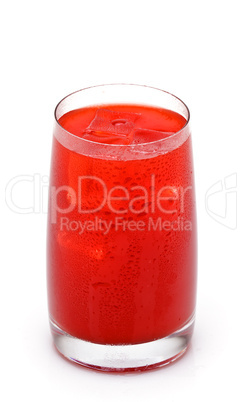 glass of red orange juice with ice