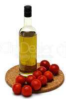 bottle of olive oil with cherry