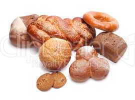 assortment of baked bread isolated on white