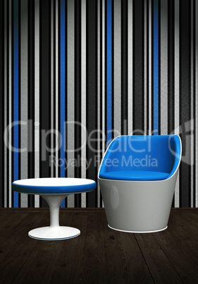Moderner Stuhl mit Tisch im Licht - Blau Weiß
