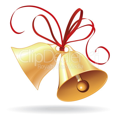 Bell golden for  Christmas or wedding with red bow