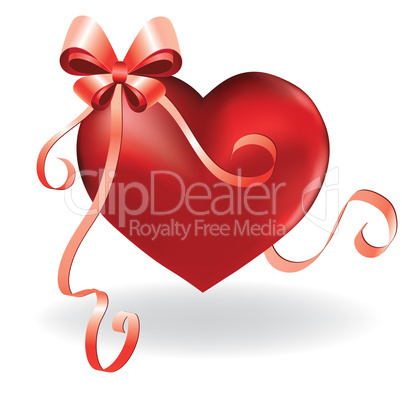 Heart greeting card template with ribbon and bow