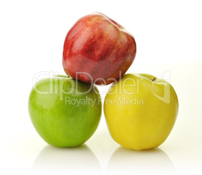 Yellow, green and red apples