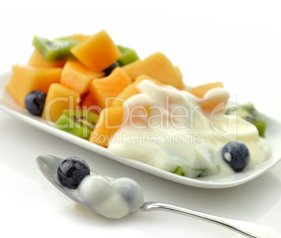 Closeup of Fruits with yogurt