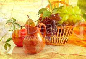 grunge background with fruits