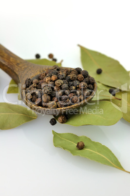 black pepper and bay leaves