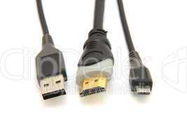 usb plug and large and small hdmi cable