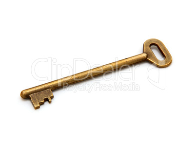 old golden key on white background