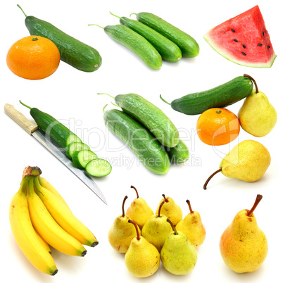 fruits and vegetables collection isolated on white background