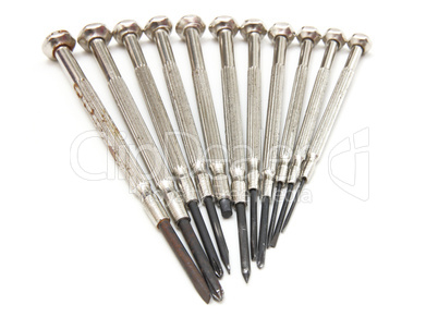 several screwdrivers on the white background