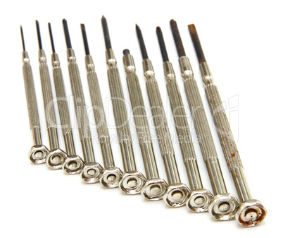 several screwdrivers on the white background