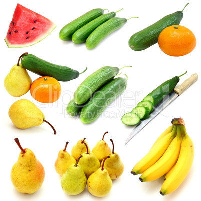 Set of fruits and vegetables isolated on white background