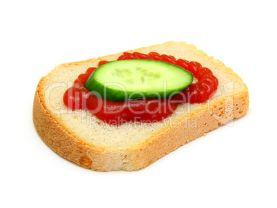 sandwich with Ketchup and a cucumber