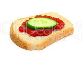sandwich with Ketchup and a cucumber