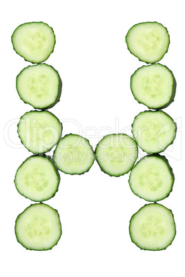 Vegetable Alphabet of chopped cucumber  - letter H