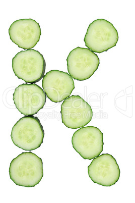 Vegetable Alphabet of chopped cucumber  - letter K