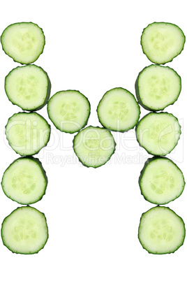 Vegetable Alphabet of chopped cucumber  - letter M