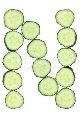 Vegetable Alphabet of chopped cucumber  - letter N