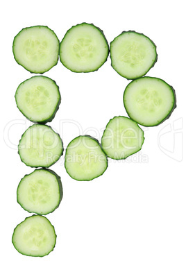 Vegetable Alphabet of chopped cucumber  - letter P