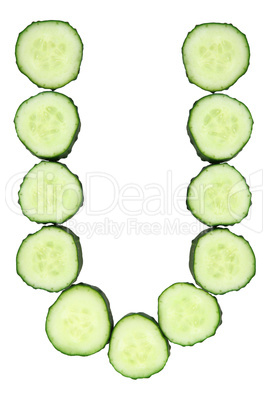 Vegetable Alphabet of chopped cucumber  - letter U