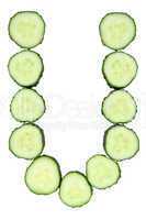 Vegetable Alphabet of chopped cucumber  - letter U