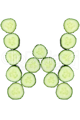 Vegetable Alphabet of chopped cucumber  - letter W