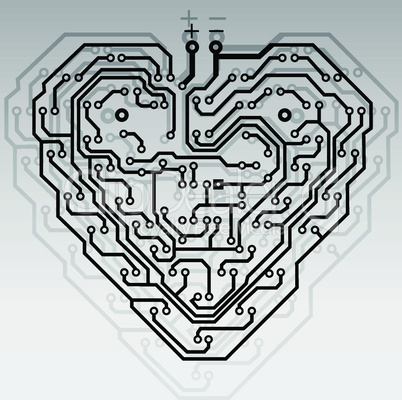 Circuit board pattern in the shape of the heart.