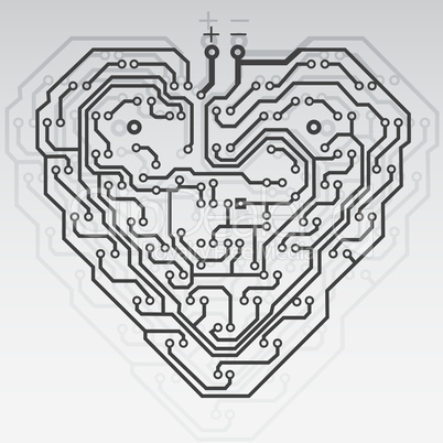 Circuit board pattern in the shape of the heart. Illustration. V