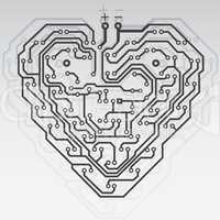 Circuit board pattern in the shape of the heart. Illustration. V