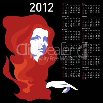 Stylish calendar with woman  for 2012.