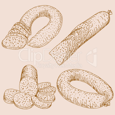 sausage collection isolated on white background