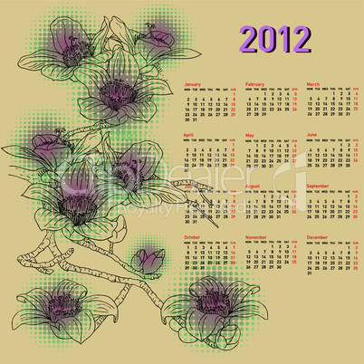 Stylish calendar with flowers for 2012.