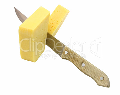 cheese whith knife on the white background