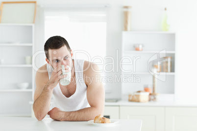 Quiet man having breakfast